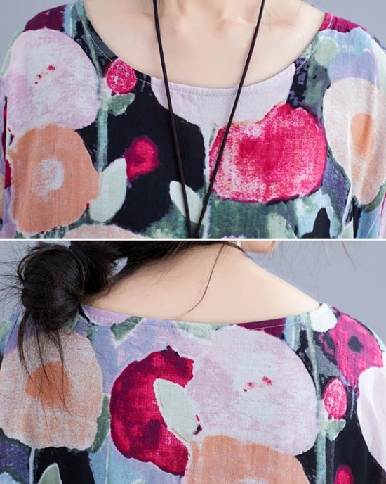 Original Floral Round-Neck Dresses