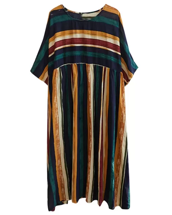 Original Cotton Blend Stripe Half Sleeve Maxi Dress