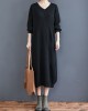 Loose Casual Solid Color V-Neck Long Sleeves Knitted Midi Dress