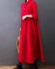 Vintage Split-Joint Solid Color Long Sleeves Lapel A-Line Corduroy Midi Dress