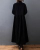 Vintage Split-Joint Solid Color Long Sleeves Lapel A-Line Corduroy Midi Dress