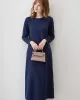 Simple Solid Color Round-Neck A-Line Midi Dress