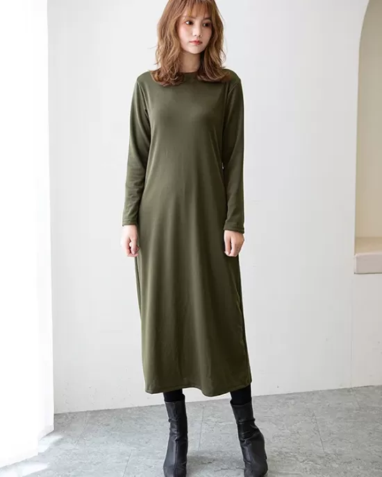 Simple Solid Color Round-Neck A-Line Midi Dress