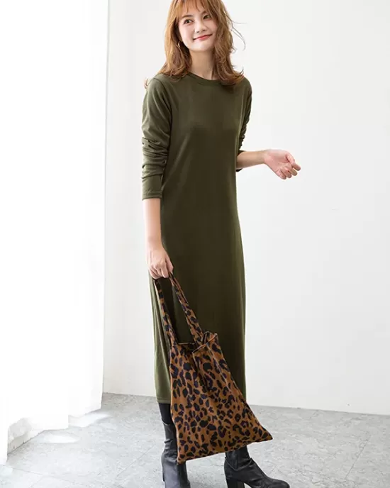 Simple Solid Color Round-Neck A-Line Midi Dress