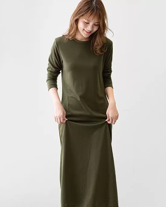 Simple Solid Color Round-Neck A-Line Midi Dress