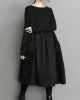 Simple Loose Black Split-Joint Long Sleeves Midi Dress