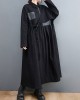 Original Loose Denim Split-Joint Tied Lapel Collar Long Sleeves Midi Dress