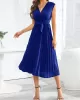 Pleated Solid Color Tied Waist Sleeveless V-Neck Midi Dresses