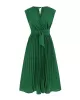 Pleated Solid Color Tied Waist Sleeveless V-Neck Midi Dresses