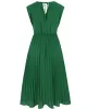 Pleated Solid Color Tied Waist Sleeveless V-Neck Midi Dresses