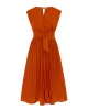 Pleated Solid Color Tied Waist Sleeveless V-Neck Midi Dresses