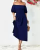 Solid Color Loose Short Sleeves Off-The-Shoulder Midi Dresses