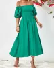 Solid Color Loose Short Sleeves Off-The-Shoulder Midi Dresses