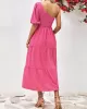 Solid Color Loose Puff Sleeves One-Shoulder Midi Dresses