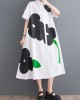 Buttoned Floral Printed Loose Short Sleeves Lapel Collar Midi Dresses