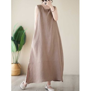 Solid Color A-Line Loose Round-Neck Midi Dresses