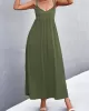 Backless Solid Color Tied A-Line High Waisted Deep V-Neck Slip Dress Midi Dresses