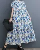 Printed Split-Joint A-Line Loose Stand Collar Midi Dresses