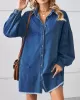 Buttoned Fringed Pleated Pockets Split-Joint Long Sleeves Loose Lapel Mini Dresses