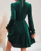 Hollow Ruffled Solid Color Velvet A-Line High Waisted Mock Neck Mini Dresses