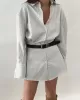 Buttoned Striped Flared Sleeves Long Sleeves Lapel Shirt Dress Mini Dresses