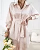 Buttoned Leopard Tied Waist Long Sleeves Loose Lapel Shirt Dress Mini Dresses