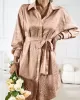 Buttoned Leopard Tied Waist Long Sleeves Loose Lapel Shirt Dress Mini Dresses