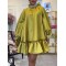 A-Line Long Sleeves Bowknot Pleated Rhine Stones Ruffled Solid Color Mock Neck Mini Dresses