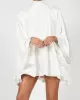 Solid Color High-Neck Backless Flared Sleeves Mini Dress