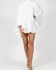 Solid Color High-Neck Backless Flared Sleeves Mini Dress