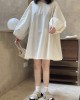 Urban Puff Sleeves Solid Color Round-Neck Mini Dress