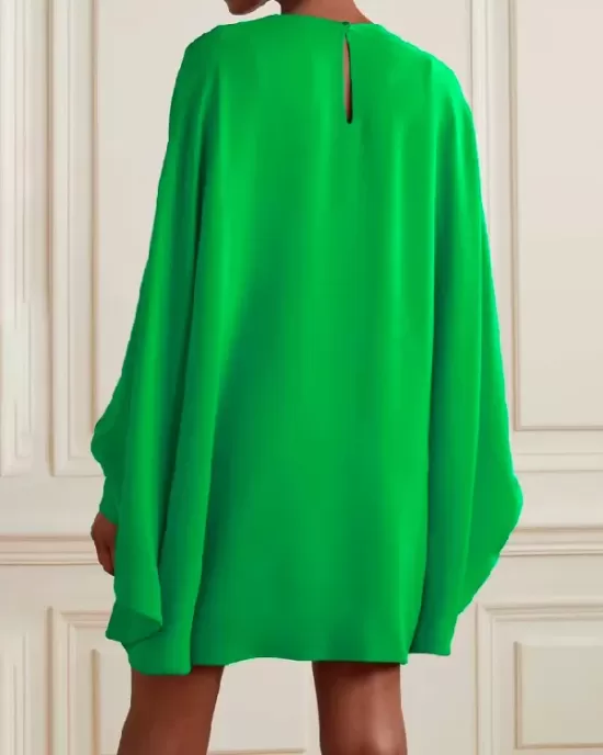 Simple Long Batwing Sleeves Solid Color Round-Neck Mini Dresses