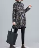 Artistic Retro Loose Long Sleeves Keep Warm Floral Printed High-Neck Mini Dresses