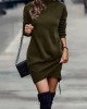 Casual Long Sleeves Solid Color High-Neck Mini Dresses