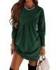 Casual Loose Long Sleeves Solid Color Round-Neck Mini Dresses