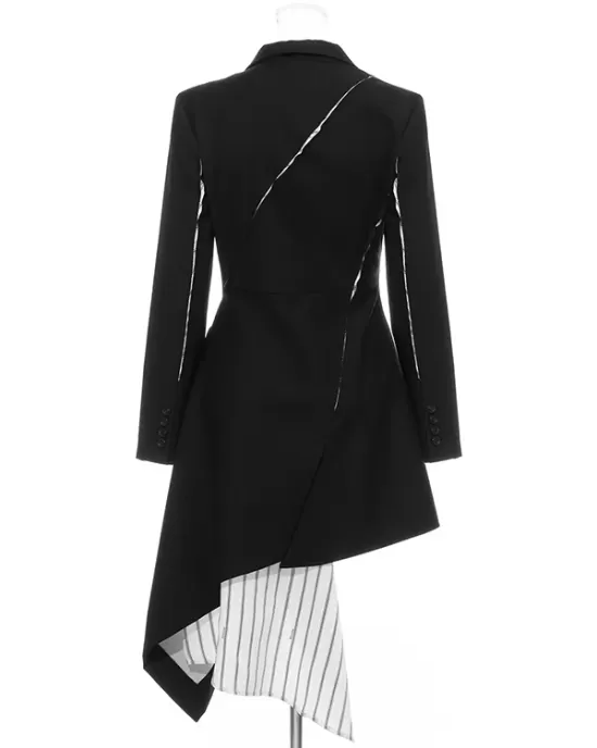 Casual Skinny Long Sleeves Striped Split-Joint Lapel Collar Blazer Mini Dresses