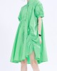 Asymmetric Pleated Solid Color Loose Short Sleeves Stand Collar Shirt Dress Mini Dresses