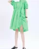 Asymmetric Pleated Solid Color Loose Short Sleeves Stand Collar Shirt Dress Mini Dresses