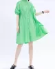 Asymmetric Pleated Solid Color Loose Short Sleeves Stand Collar Shirt Dress Mini Dresses