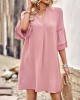 Falbala Solid Color Loose Short Sleeves V-Neck Mini Dresses