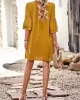 Falbala Solid Color Loose Short Sleeves V-Neck Mini Dresses