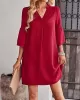 Falbala Solid Color Loose Short Sleeves V-Neck Mini Dresses