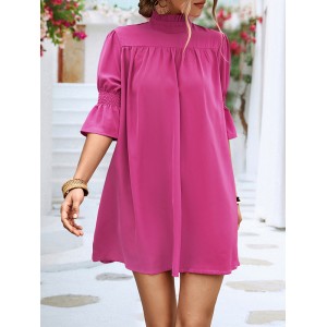 Solid Color Half Sleeves Loose High-Neck Mini Dresses