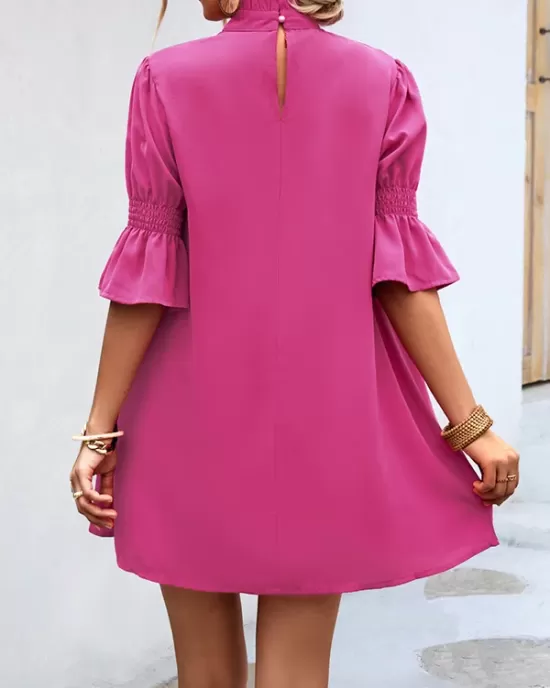 Solid Color Half Sleeves Loose High-Neck Mini Dresses