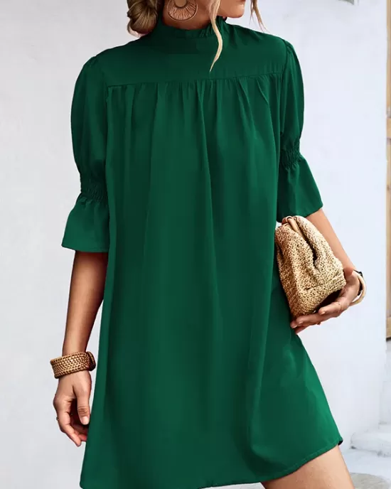 Solid Color Half Sleeves Loose High-Neck Mini Dresses