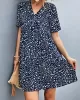 Flower Print Split-Joint Short Sleeves V-Neck Mini Dresses