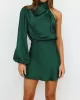 Asymmetric Elasticity Solid Color High Waisted Long Sleeves High Neck Mini Dresses