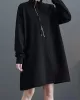 Asymmetric Split-Joint Zipper A-Line Long Sleeves Mock Neck Sweatershirt Mini Dresses