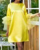 Shiny Solid Color Split-Joint Tulle Half Sleeves Loose Round-Neck Mini Dresses