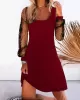 Mesh Split-Joint A-line Long Sleeves U-neck Mini Dresses